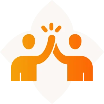 Two vibrant figures high-five, symbolizing celebration, teamwork, and positive connections.