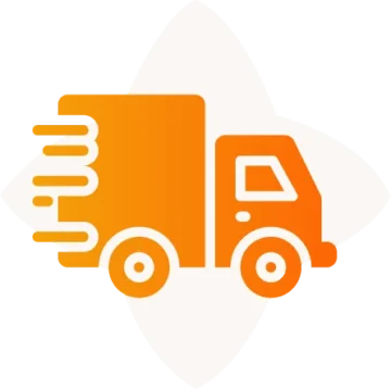 Stylized orange delivery truck graphic representing logistics and speed for shipping services.