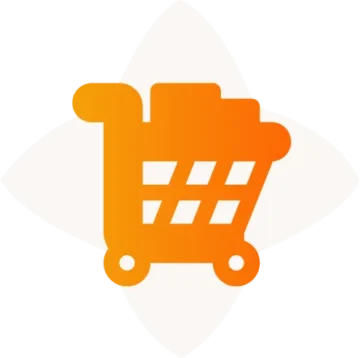 Vibrant orange shopping cart icon design for e-commerce and retail applications.
